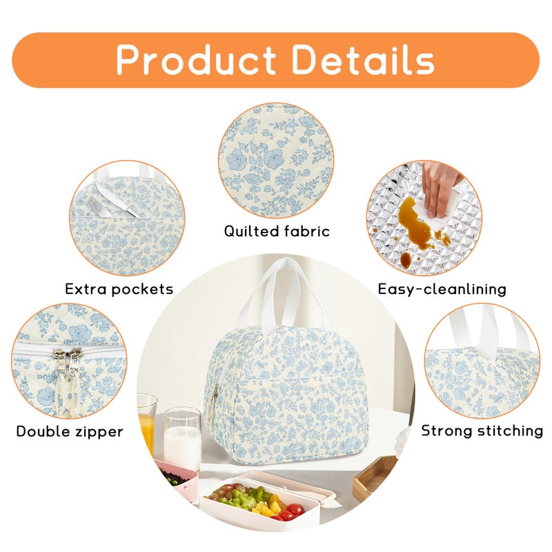 GISMTR Lunch Bag for Women Insulated Lunch Box Cute Quilted Lunch Tote Bags Reusable Large Capacity Cooler Bag for Travel Work Picnic - Image 5