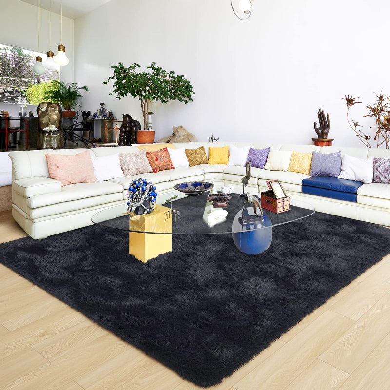 Ultra Soft Black Rugs for Bedroom 6x9 Feet Fluffy Shag Area Rugs for Living Room Large Comfy Furry Rug for Boys Kids Baby Room Decor Non Slip Nursery Rug Modern Indoor Fuzzy Floor Carpet