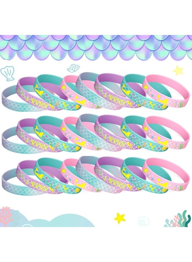 Zomiboo 24 Pack Mermaid Silicone Wristband Mermaid Scale Bracelets I'm a Mermaid Wristband Mermaid Party Goody Bag Favors for Boys Girls Mermaid Birthday Party Under The Sea Themed Baby Shower Supplies - Image 1