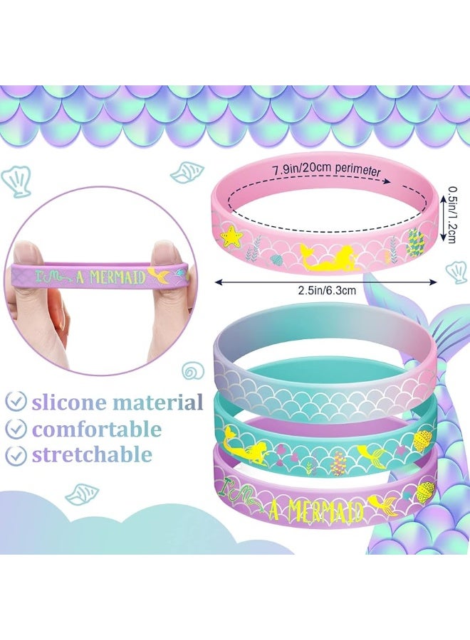 Zomiboo 24 Pack Mermaid Silicone Wristband Mermaid Scale Bracelets I'm a Mermaid Wristband Mermaid Party Goody Bag Favors for Boys Girls Mermaid Birthday Party Under The Sea Themed Baby Shower Supplies - Image 5