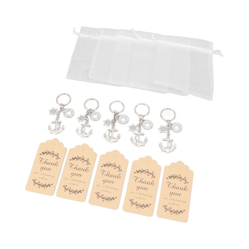 24 Sets Anchor Keychain Party Favor with Drawstring Gift Bags Thank You Tags Exquisite Anchor Keychain for Nautical Theme Party - Image 2