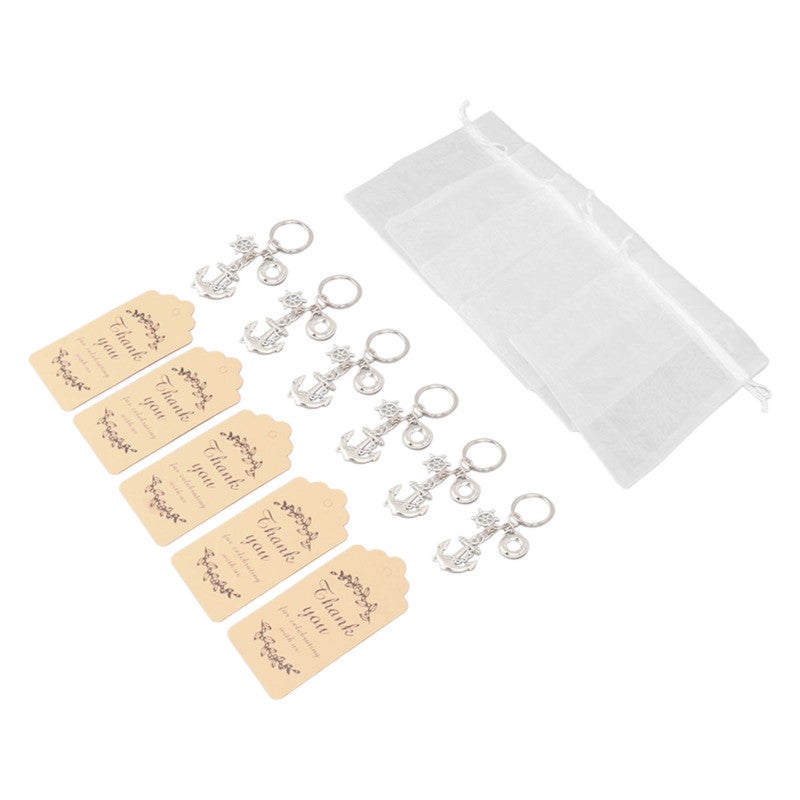 24 Sets Anchor Keychain Party Favor with Drawstring Gift Bags Thank You Tags Exquisite Anchor Keychain for Nautical Theme Party - Image 4