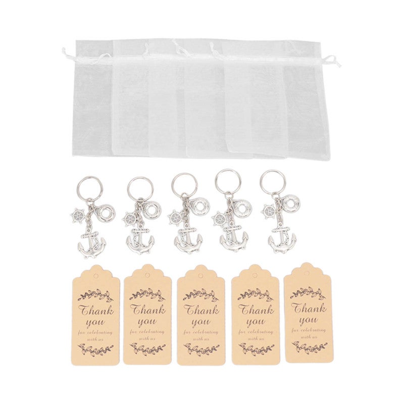 24 Sets Anchor Keychain Party Favor with Drawstring Gift Bags Thank You Tags Exquisite Anchor Keychain for Nautical Theme Party - Image 3