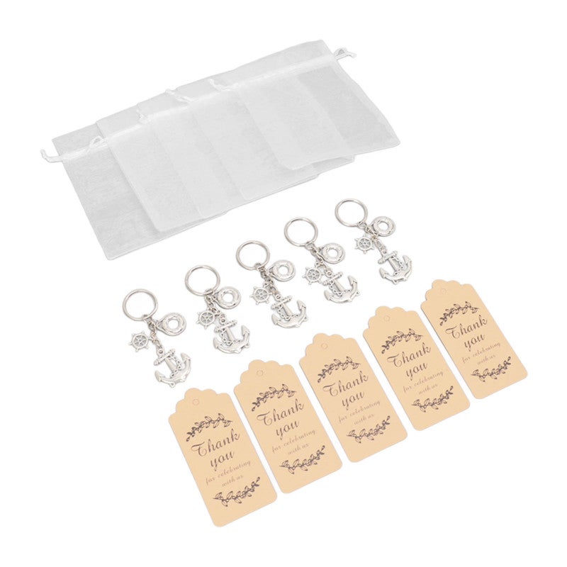 24 Sets Anchor Keychain Party Favor with Drawstring Gift Bags Thank You Tags Exquisite Anchor Keychain for Nautical Theme Party - Image 5