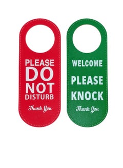 2 Pack Do Not Disturb Door Hanger Sign, PU Leather Double Sided Welcome Please Knock Sign, Please Do Not Disturb Sign for Office Home Clinic Dorm Hotel Online Class and Meeting Session