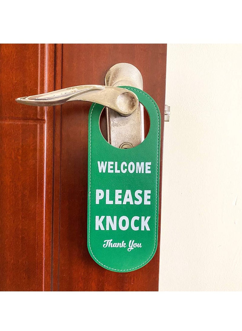Generic - 2 Pack Do Not Disturb Door Hanger Sign, PU Leather Double Sided Welcome Please Knock Sign, Please Do Not Disturb Sign for Office Home Clinic Dorm Hotel Online Class and Meeting Session - Image 1