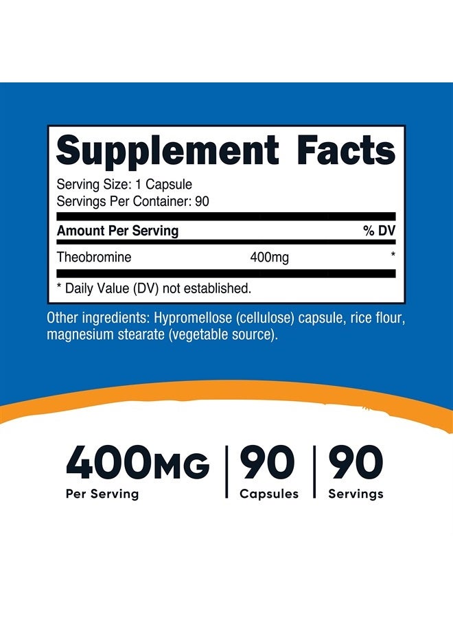 Nutricost Theobromine 400mg, 90 Vegetarian Capsules - Gluten Free, Non-GMO - Image 1