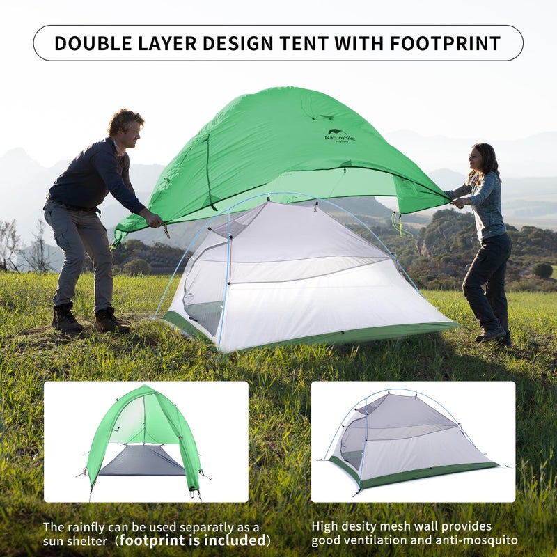 Naturehike Cloud-Up 2 Person Tent Lightweight Backpacking Tent with Footprint - Free Standing Ultralight Camping Hiking Backpack Tents Two Person Tent - Image 3