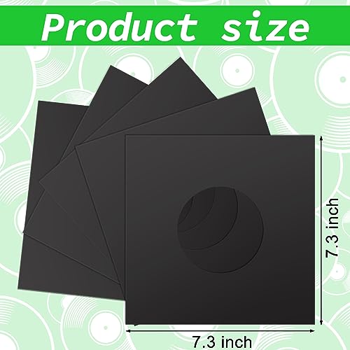 Eaasty 50 Pieces Paper Vinyl Record Sleeves 45 RPM Protection Paper Covers for Singles Records Square Record Sleeves Outer Album Covers Vinyl Jacket Covers with Holes for Storage (Black, 7.3 Inch) - Image 2