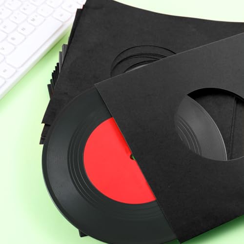 Eaasty 50 Pieces Paper Vinyl Record Sleeves 45 RPM Protection Paper Covers for Singles Records Square Record Sleeves Outer Album Covers Vinyl Jacket Covers with Holes for Storage (Black, 7.3 Inch) - Image 5