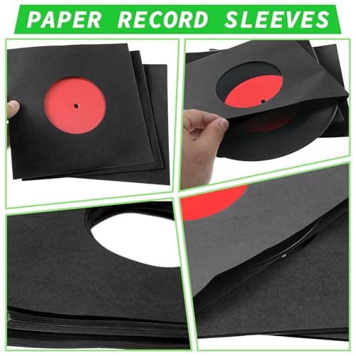 Eaasty 50 Pieces Paper Vinyl Record Sleeves 45 RPM Protection Paper Covers for Singles Records Square Record Sleeves Outer Album Covers Vinyl Jacket Covers with Holes for Storage (Black, 7.3 Inch) - Image 3