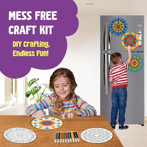 SparkLPlay DIY Mandala Art Kit for Kids. Coloring Set with - 6 Magnetic Cutouts,12 Color Pens & Booklet. Creative Art & Craft. Mess Free. Gifts for Kids. - Image 4