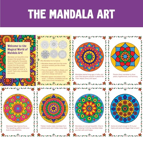 SparkLPlay DIY Mandala Art Kit for Kids. Coloring Set with - 6 Magnetic Cutouts,12 Color Pens & Booklet. Creative Art & Craft. Mess Free. Gifts for Kids. - Image 3