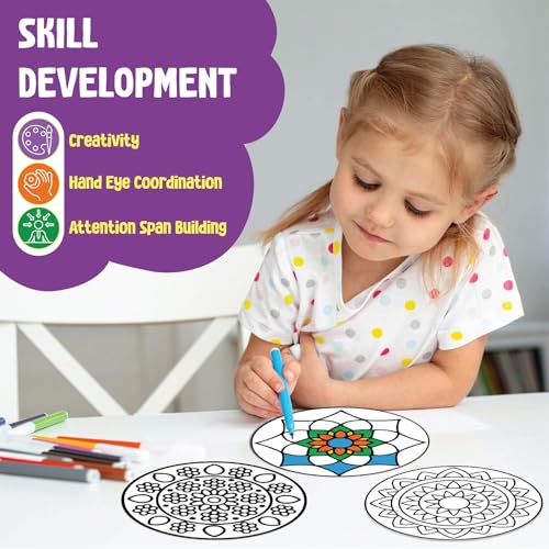 SparkLPlay DIY Mandala Art Kit for Kids. Coloring Set with - 6 Magnetic Cutouts,12 Color Pens & Booklet. Creative Art & Craft. Mess Free. Gifts for Kids. - Image 5