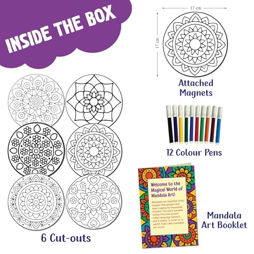 SparkLPlay DIY Mandala Art Kit for Kids. Coloring Set with - 6 Magnetic Cutouts,12 Color Pens & Booklet. Creative Art & Craft. Mess Free. Gifts for Kids. - Image 2
