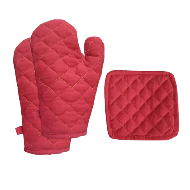 FAIRY HOME FAIRY HOME Cotton Microwave Oven Mitten for Microwave Set of 3 PCS 2 Oven Gloves 1 Pot Holders Heat Resistant  - Image 1