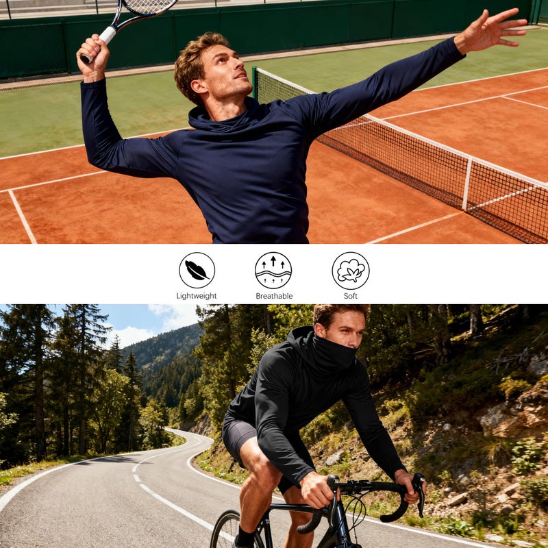 HovSiyla 5 Pack Mens Fishing Hoodie UV Sun Protection Shirts UPF Rash Guard Long Sleeve Shirts Hiking Performance Mesh Face Mask Top Black Grey White Navy Red X-Large - Image 5