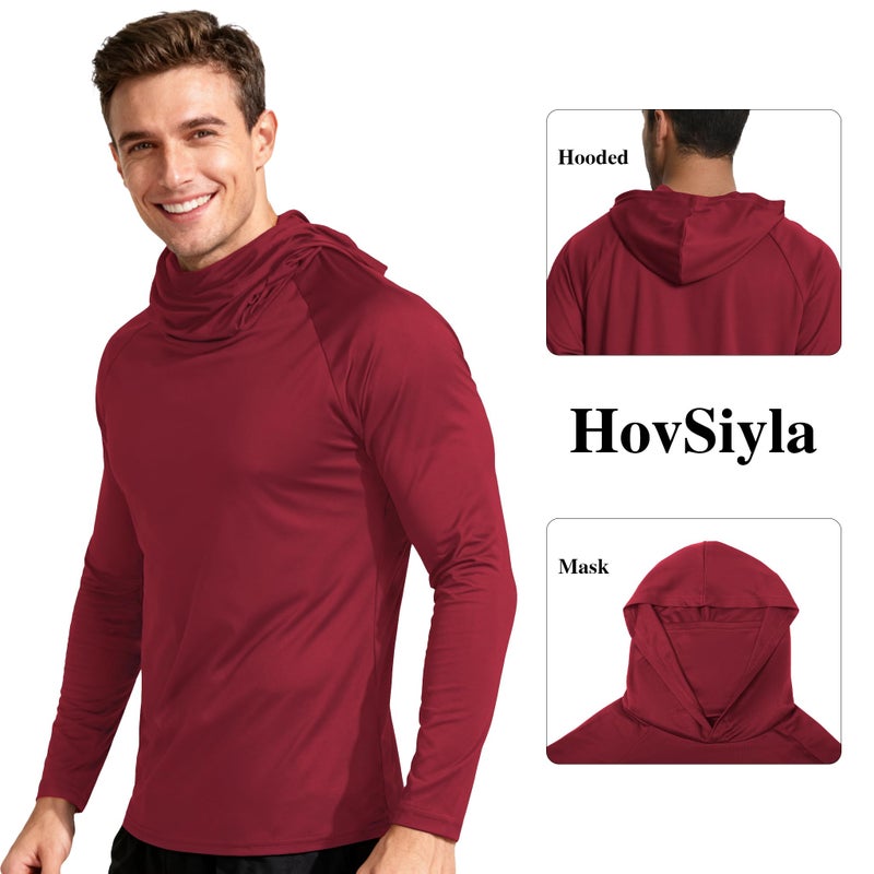 HovSiyla 5 Pack Mens Fishing Hoodie UV Sun Protection Shirts UPF Rash Guard Long Sleeve Shirts Hiking Performance Mesh Face Mask Top Black Grey White Navy Red X-Large - Image 4