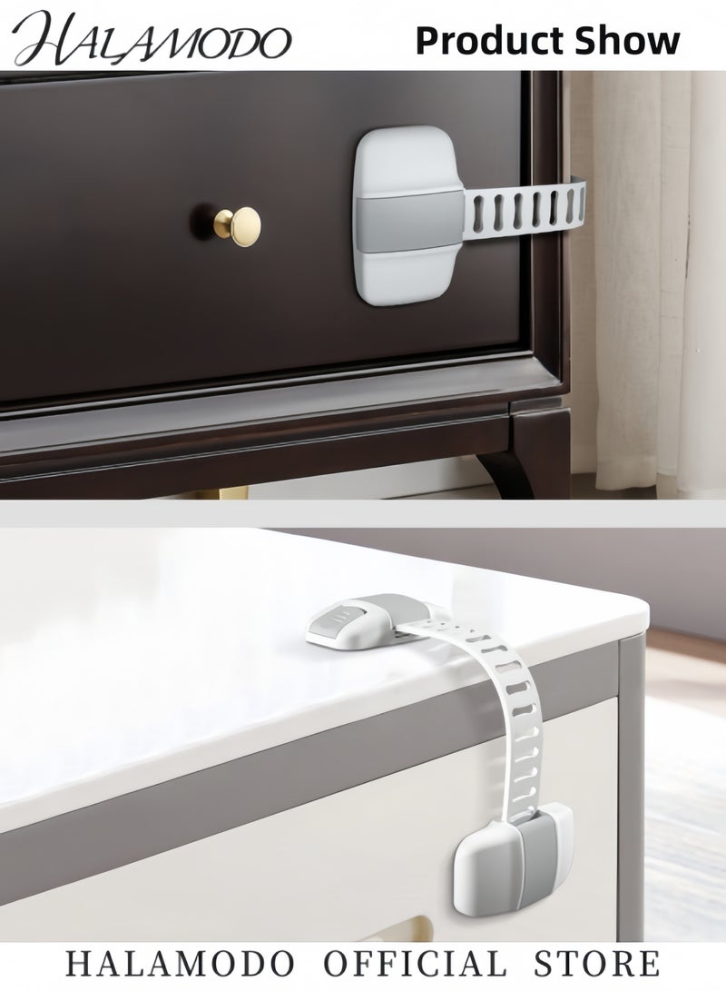 هالامودو 2 قطعة أقفال أمان للأطفال لأدراج الثلاجة وأقفال الخزانة ومزالج الخزانة اللاصقة 3M وأقفال متعددة الأغراض وقفل بزر مزدوج وقفل يدوي مضاد للقرص وأقفال مقاومة للحفر - Image 3