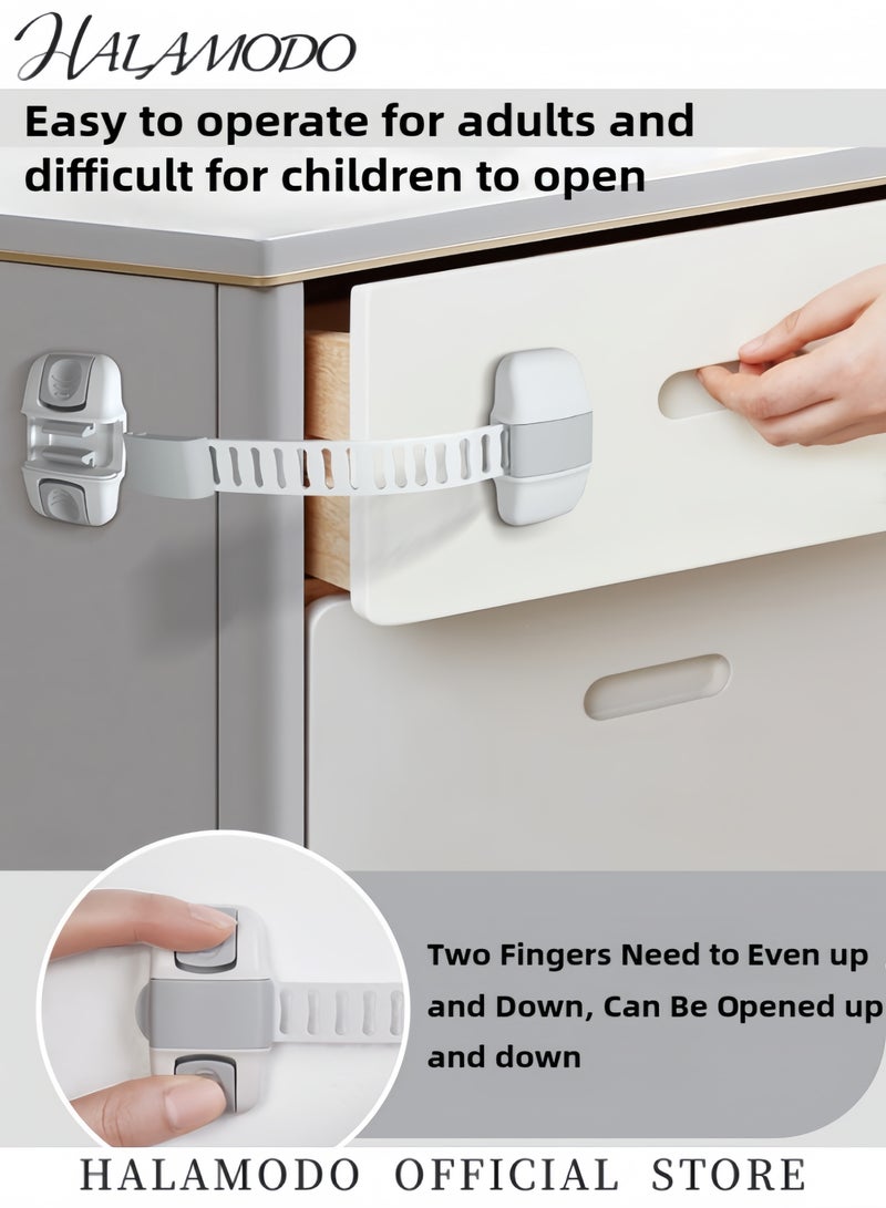 هالامودو 2 قطعة أقفال أمان للأطفال لأدراج الثلاجة وأقفال الخزانة ومزالج الخزانة اللاصقة 3M وأقفال متعددة الأغراض وقفل بزر مزدوج وقفل يدوي مضاد للقرص وأقفال مقاومة للحفر - Image 5