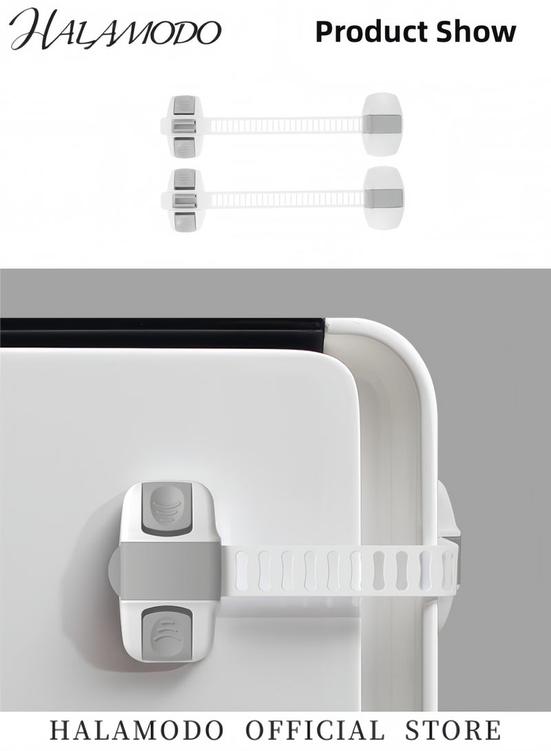 هالامودو 2 قطعة أقفال أمان للأطفال لأدراج الثلاجة وأقفال الخزانة ومزالج الخزانة اللاصقة 3M وأقفال متعددة الأغراض وقفل بزر مزدوج وقفل يدوي مضاد للقرص وأقفال مقاومة للحفر - Image 2