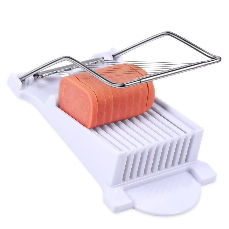 Dulcicasa Luncheon Meat Slicer  Slices Eggs Cheese Liver and Fruit  Perfect Tool for Soft Fruits and Canned Meat Loaves  Slice Spacing of 13 inch  White