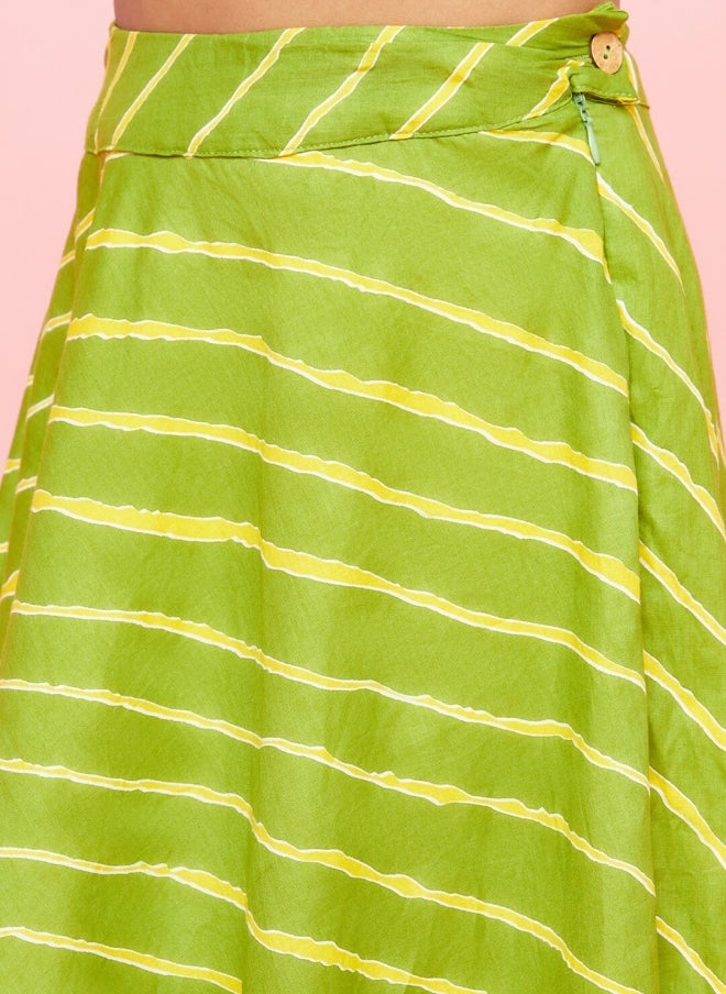 AKS Green and Yellow Leheriya Printed Lehenga Choli for Girls - Image 3