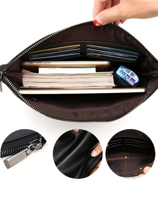 Men's Envelope Clutch - Large Capacity Business Casual Fashion Tote Bag For Men - Business Casual PU Leather Tote Wallet With Cell Phone Pocket - Black  - Image 2