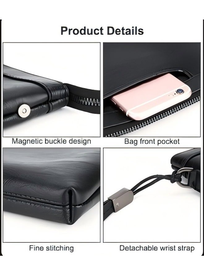 Men's Envelope Clutch - Large Capacity Business Casual Fashion Tote Bag For Men - Business Casual PU Leather Tote Wallet With Cell Phone Pocket - Black  - Image 4