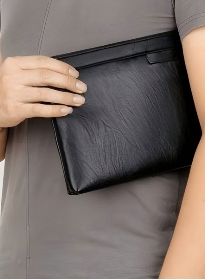 Men's Envelope Clutch - Large Capacity Business Casual Fashion Tote Bag For Men - Business Casual PU Leather Tote Wallet With Cell Phone Pocket - Black  - Image 5
