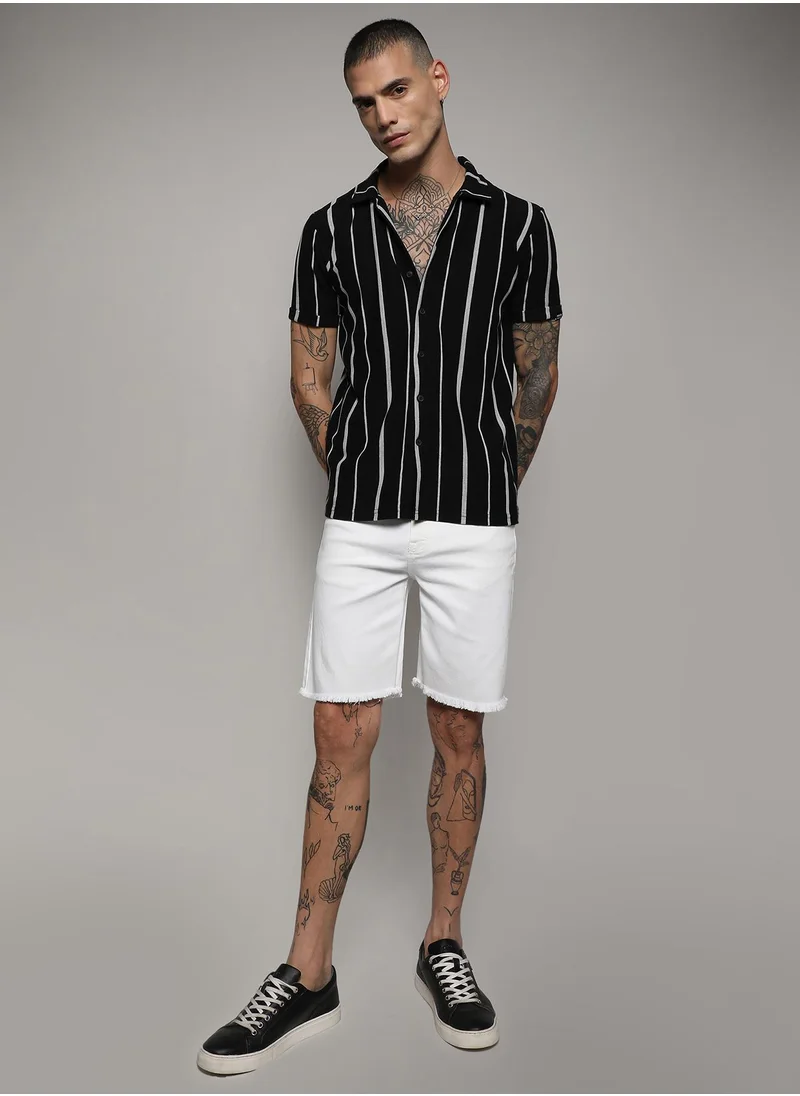 كامبوس سوترا Men's Black & White Pencil Striped Shirt