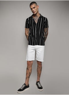 Campus Sutra Men's Black & White Pencil Striped Shirt  - Image 4