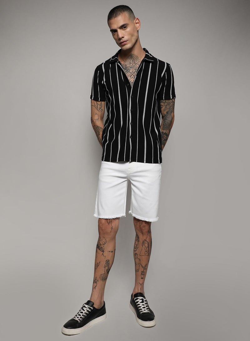 كامبوس سوترا Men's Black & White Pencil Striped Shirt  - Image 4