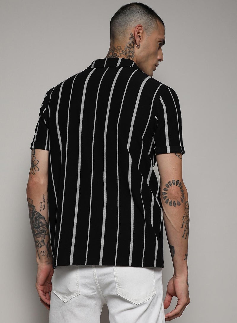 كامبوس سوترا Men's Black & White Pencil Striped Shirt  - Image 3