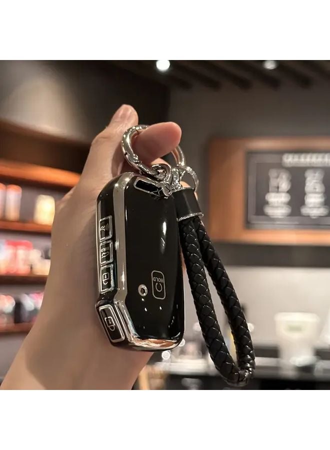 Black TPU Car Key Fob Cover with Braided Lanyard for Kia Ceed Cerato Forte NIRO Seltos Sorento Soul Sportage Telluride K5 - Image 1