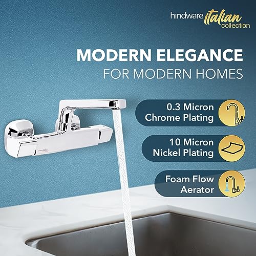 Hindware Italian Collection Starc Hot and Cold Sink Mixer with Rotating Spout (Wall Mounted), Brass with Chrome Finish | F530023CP | Kitchen Sink Tap | 12-Year Warranty - Image 2
