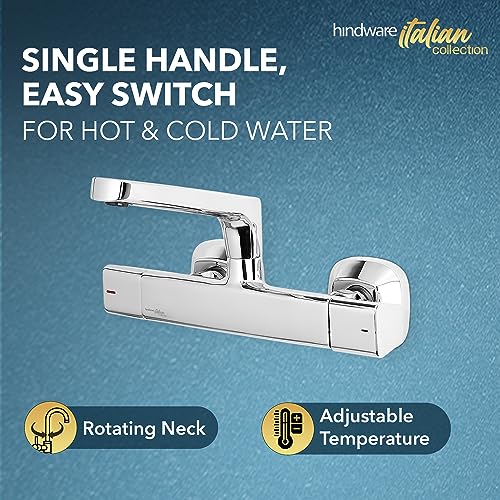 Hindware Italian Collection Starc Hot and Cold Sink Mixer with Rotating Spout (Wall Mounted), Brass with Chrome Finish | F530023CP | Kitchen Sink Tap | 12-Year Warranty - Image 3