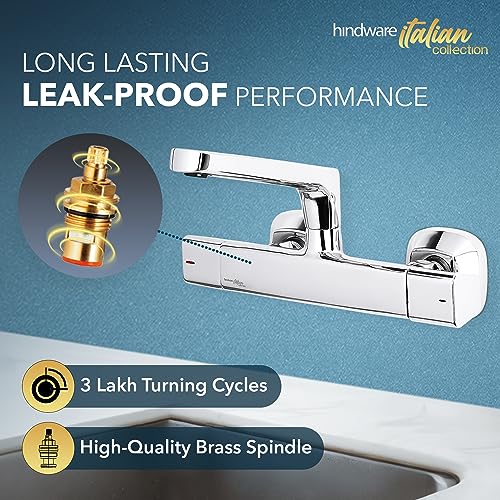 Hindware Italian Collection Starc Hot and Cold Sink Mixer with Rotating Spout (Wall Mounted), Brass with Chrome Finish | F530023CP | Kitchen Sink Tap | 12-Year Warranty - Image 4
