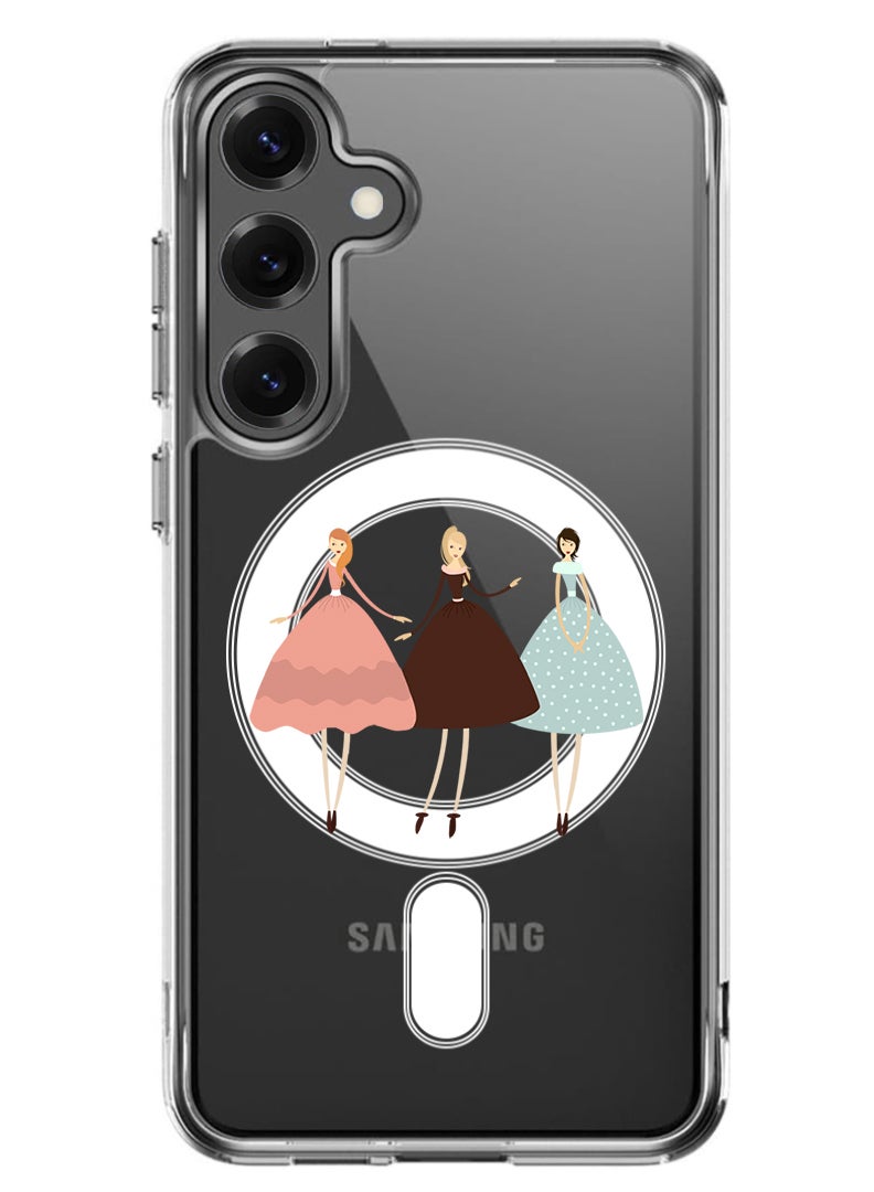 Theodor Magnetic Case for Samsung Galaxy S25 6.2-inch Compatible with MagSafe Wireless Charging, Shockproof Phone Bumper Cover Pretty Girls Illustration - Image 1