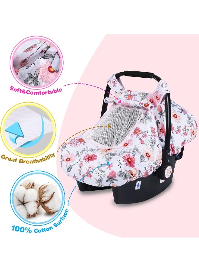 SMTTW Baby Car Seat Covers, Infant Car Canopy for Spring Summer Autumn Winter, Universal Fit, Snug Warm Breathable, Car Seat Canopy for Boys Girls (Pink Flower) - Image 4