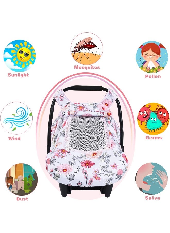SMTTW Baby Car Seat Covers, Infant Car Canopy for Spring Summer Autumn Winter, Universal Fit, Snug Warm Breathable, Car Seat Canopy for Boys Girls (Pink Flower) - Image 3