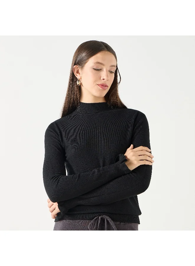 2Xtremz 2Xtremz Ribbed Funnel Neck Sweater with Long Sleeves