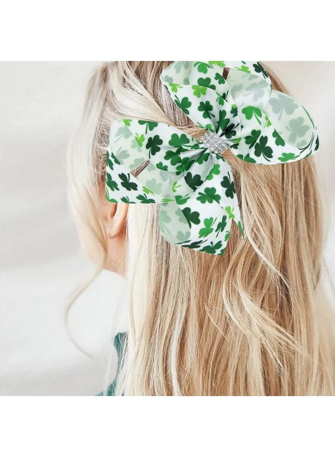 DIUEWOW 2 Packs St. Patrick's Day Hair Bows Clips Irish Shamrock Clover Hair Bows Hair Pins for Kids Grosgrain Ribbon Green Saint Headwear Hairpin Alligator Clips Bows for Girls Toddlers Kids Women - Image 3
