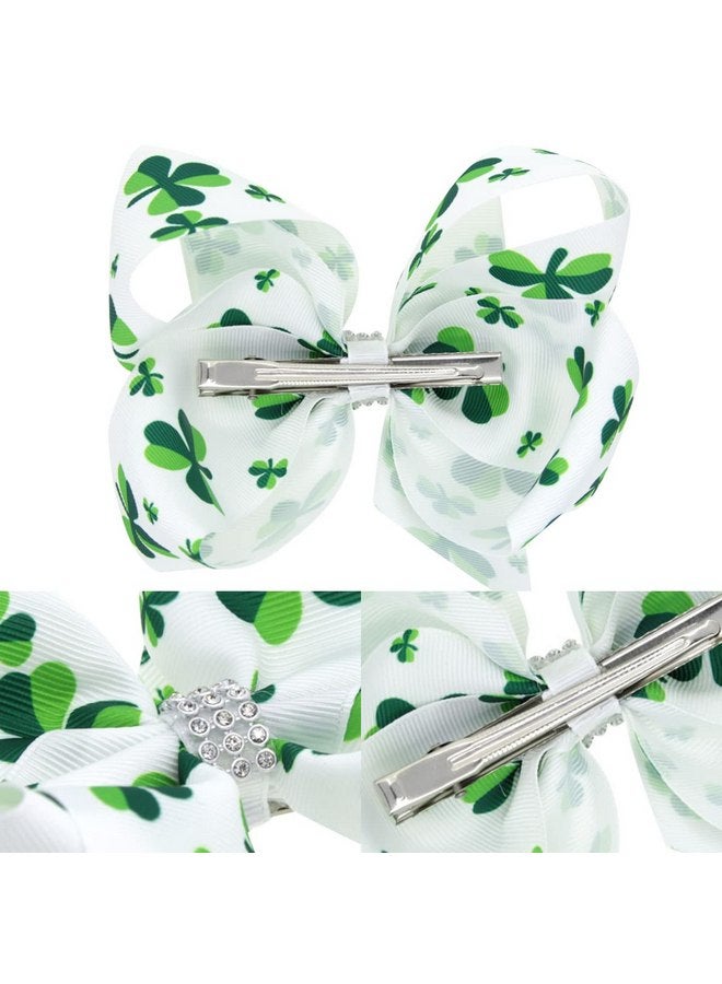 DIUEWOW 2 Packs St. Patrick's Day Hair Bows Clips Irish Shamrock Clover Hair Bows Hair Pins for Kids Grosgrain Ribbon Green Saint Headwear Hairpin Alligator Clips Bows for Girls Toddlers Kids Women - Image 4