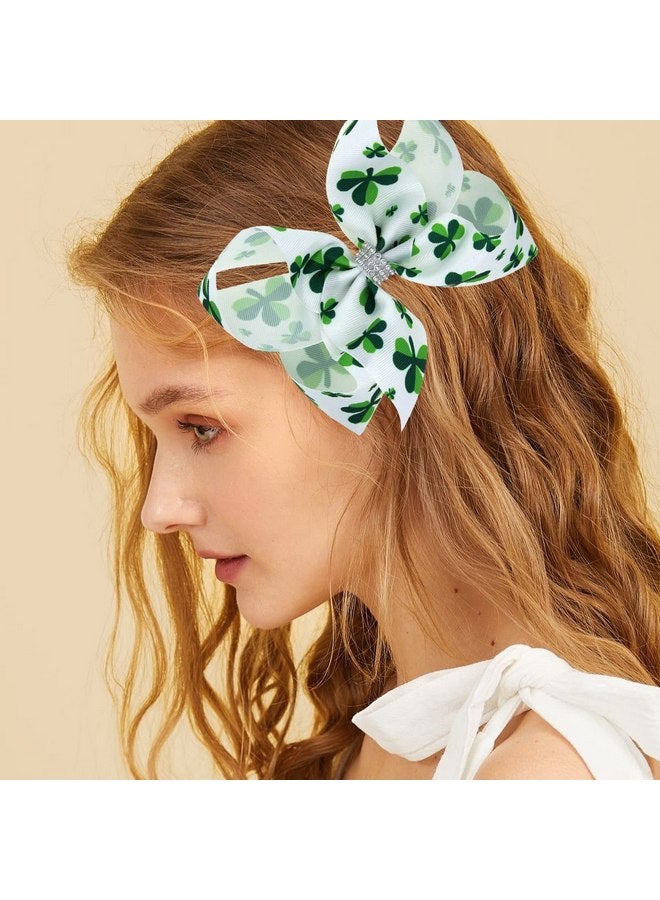 DIUEWOW 2 Packs St. Patrick's Day Hair Bows Clips Irish Shamrock Clover Hair Bows Hair Pins for Kids Grosgrain Ribbon Green Saint Headwear Hairpin Alligator Clips Bows for Girls Toddlers Kids Women - Image 2