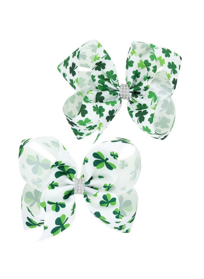 DIUEWOW 2 Packs St. Patrick's Day Hair Bows Clips Irish Shamrock Clover Hair Bows Hair Pins for Kids Grosgrain Ribbon Green Saint Headwear Hairpin Alligator Clips Bows for Girls Toddlers Kids Women - Image 1