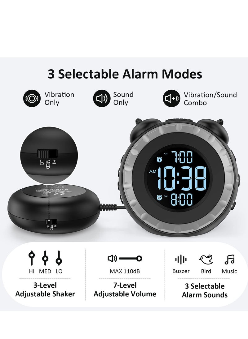 SYOSI - Loud Dual Alarm Clock with Bed Shaker, Vibrating Alarm Clock for Heavy Sleepers or Hearing Impaired, 0-100% Dimmer, Easy to Set, USB Charging - Image 1