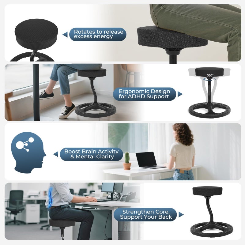 beyond SMART ADHD Chair for Child Adults, Wobble Stool Fitness Seat, Spinning Chair for Stability, Balance, Yoga, Office, School, Wellness, Flexible Active Sitting with Non-Slip Base and Washable Seat Cover - Image 5
