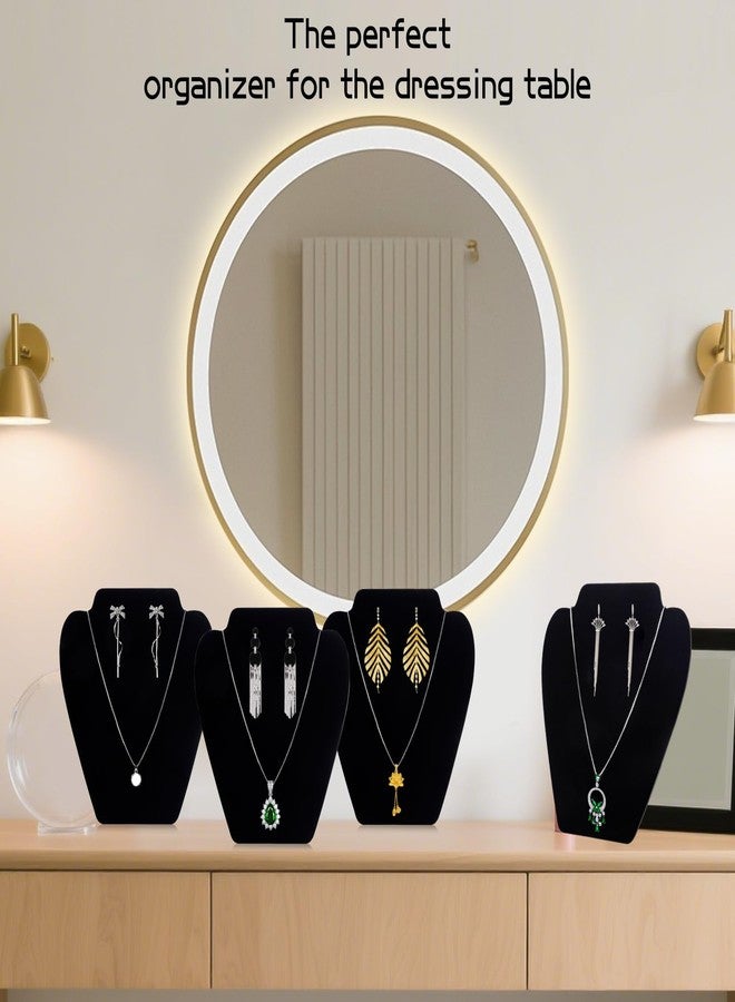 TENINYU Black Necklace Earring Jewelry Display Stand, 8 x 7 Inch Foldable Black Velvet Necklace Bust Easel Chain Holder Organizer Rack for Home or Store Show (4 Pack) - Image 2