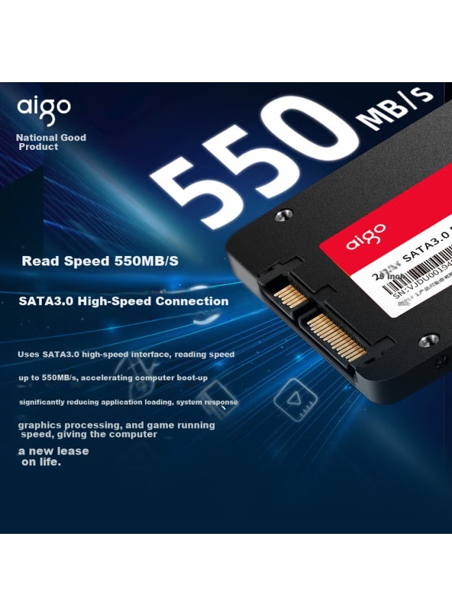 aigo محرك أقراص الحالة الصلبة Aigo 512 جيجابايت واجهة ساتا 3.0 جزيئات TLC سرعة القراءة 550 ميجابايت/ثانية ملحقات تخزين الكمبيوتر المكتبي واللابتوب سلسلة S500t - Image 3